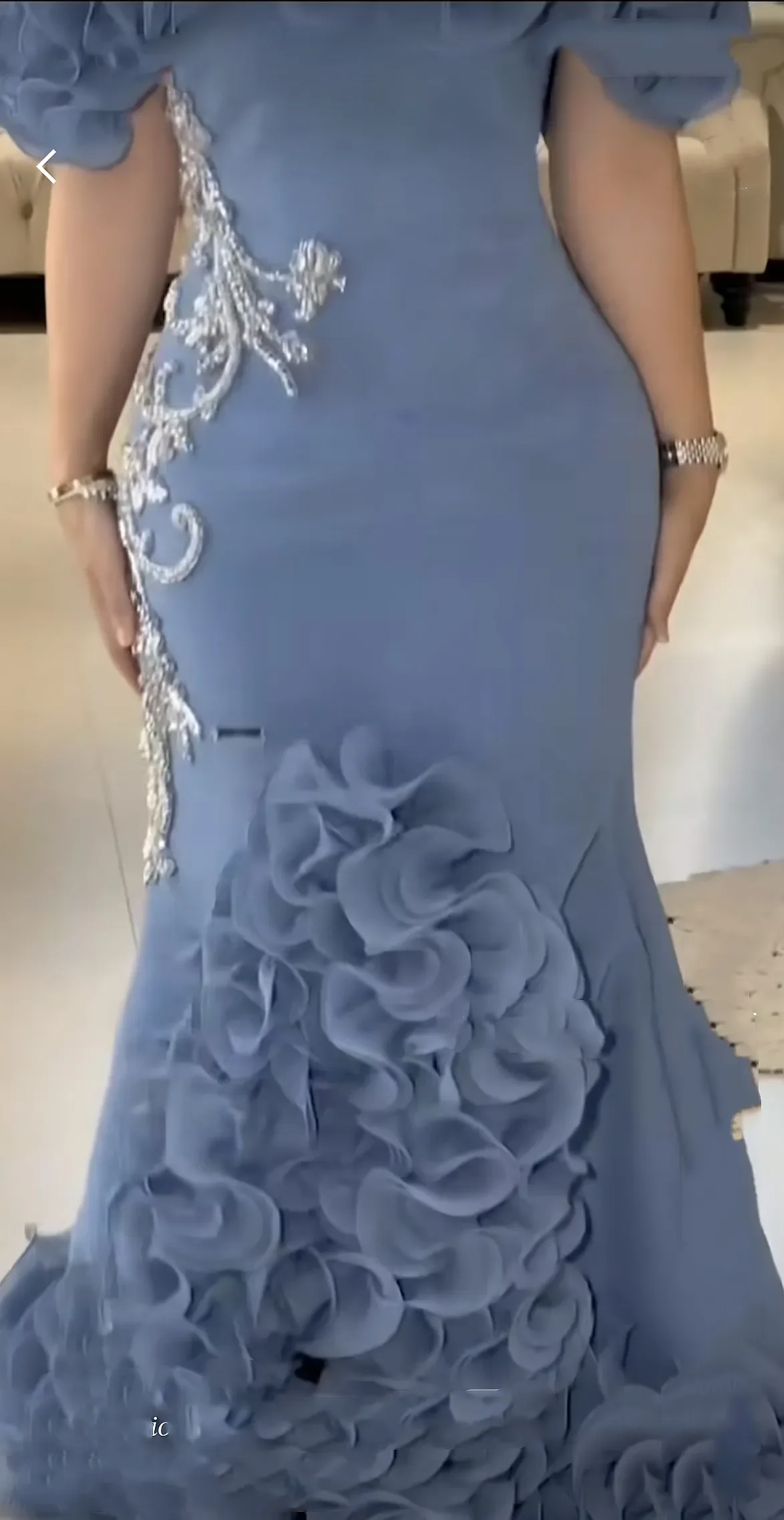 Elegante árabe babados sereia vestidos de baile frente split fora do ombro longo azul pálido vestidos de noite apliques frisado ocasiões especiais