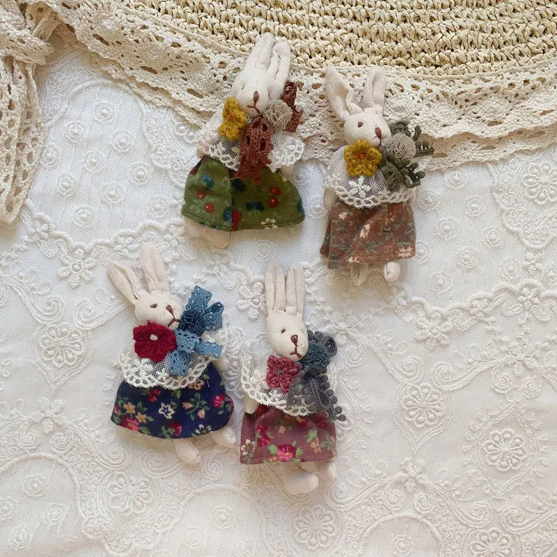 Johnature New Sweet Little Fresh Mori Girl Fabric Cartoon Floral Dress Bunny Brooch Vintage Patchwork Lace Women Accessory