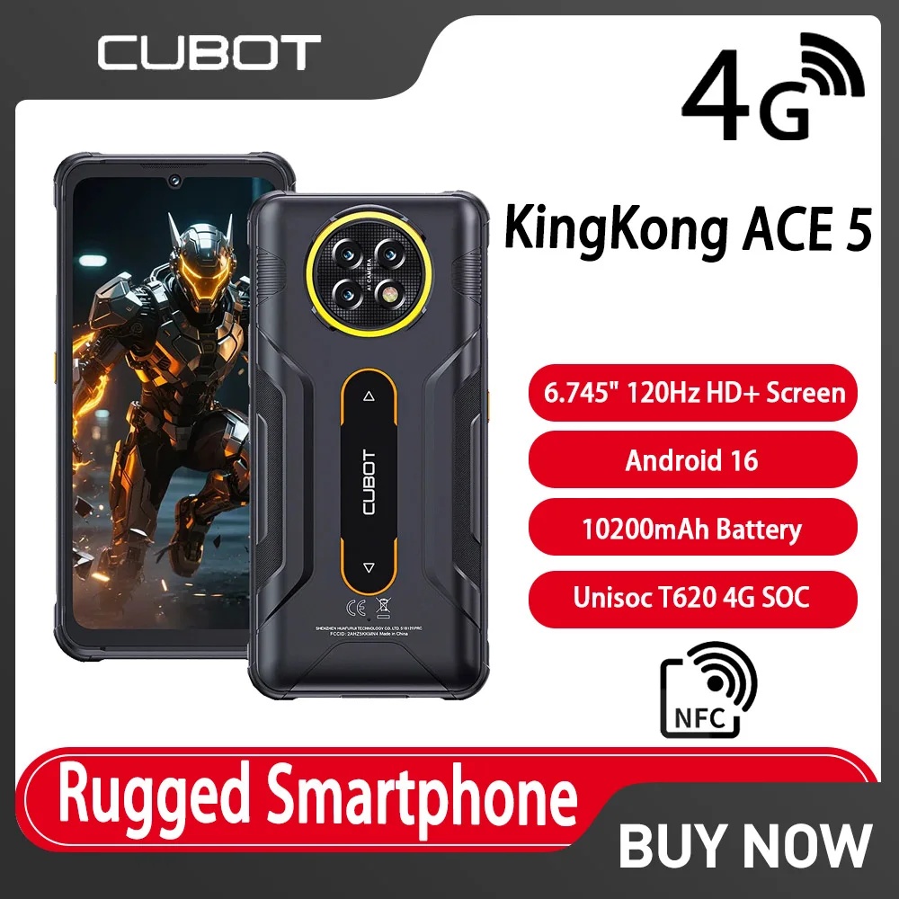 Cubot KingKong ACE 5 4G Rugged Smartphone Android16 8GB+256GB ROM 33W Fast Charging 10200mAh Battery 6.745