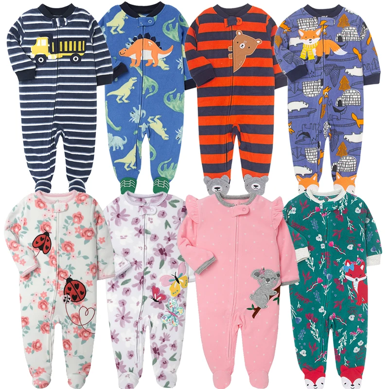 Baby Pajamas Zipper Fleece Newborn Girls Romper Warm Winter Underwear One Piece Overalls Boys Outfits Truck Infants Clothes