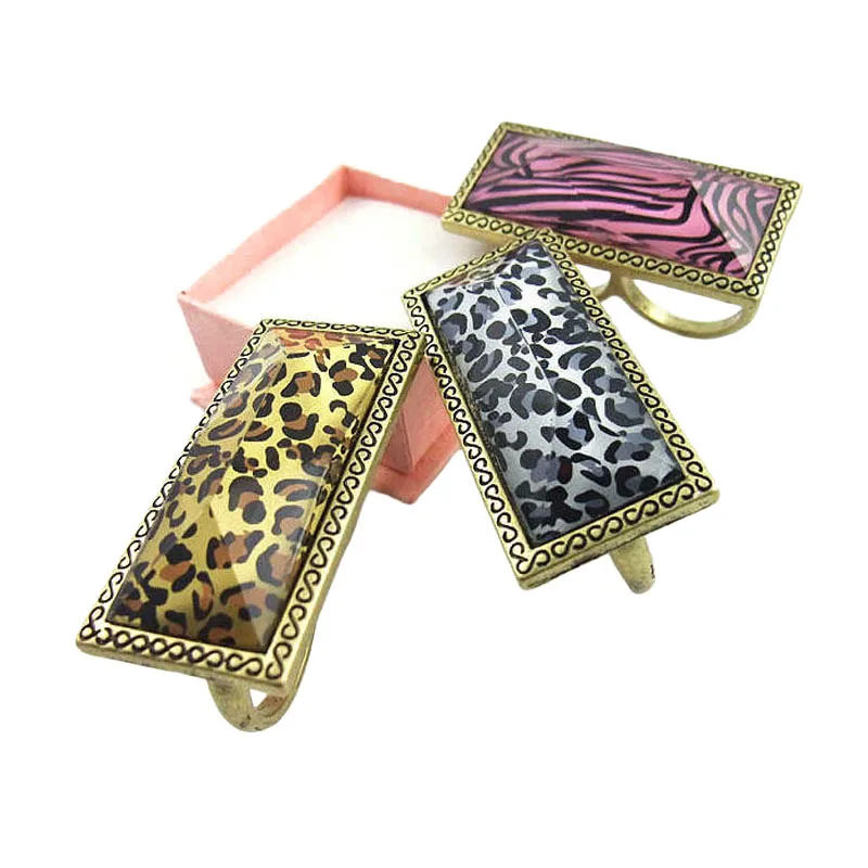 Womens Fashion Rectangle Print Arch Irregular Mountain Shape Two Double Finger Ring Size 6 7 8 Vintage Alloy Metal Rings Jewelry