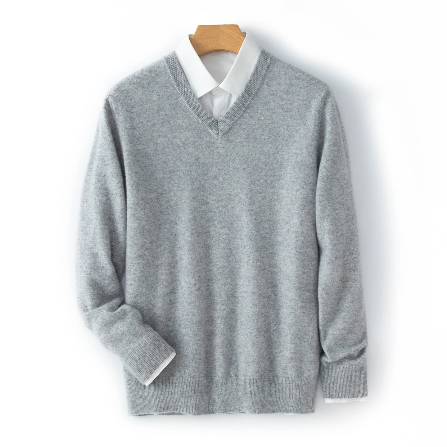 Autumn Winter New 100% Cashmere Knitted Sweater Men's V-Neck Pullover Sweater Casual Basic Versatile Base Sweater Clothing Tops.