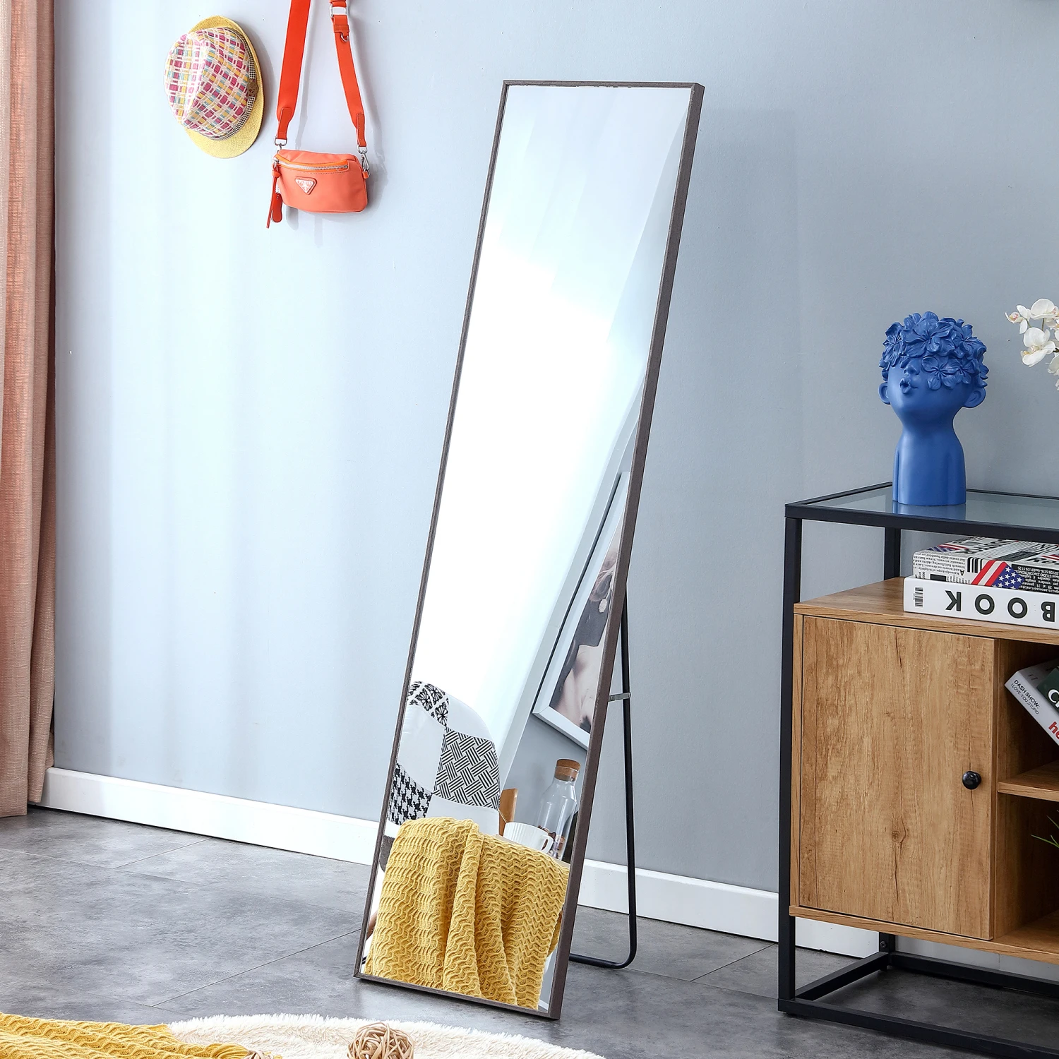 

3rd Gen Gray Solid Wood Frame Full Length Mirror 58" x 15" - Dressing Mirror for Bedroom, Porch, Clothing Store - Floor/Wall Mou