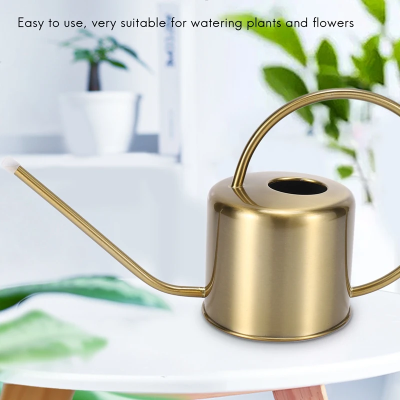 AD30-Watering Can Golden Garden Stainless Steel 1300Ml Small Water Bottle Easy To Use Handle Perfect For Watering Plants Flow