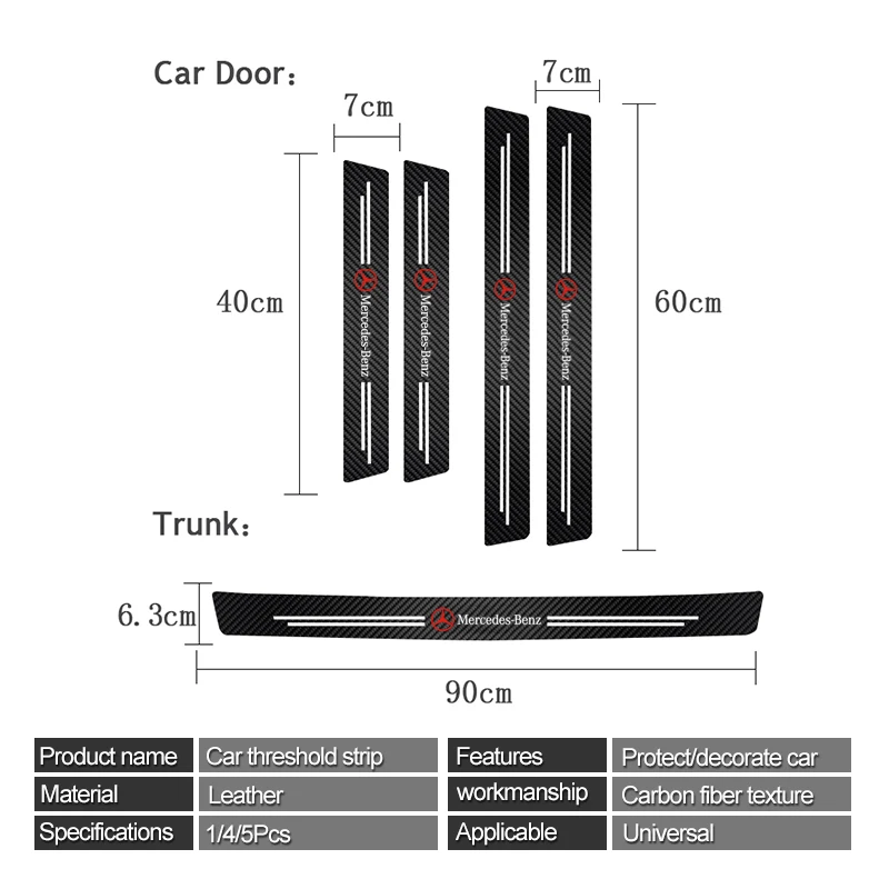 Carbon Fiber Quantum Protection Car Door Sill Threshold Sticker For Mercedes Benz AMG Class W206 W203 W204 W205 W214 GLC GLE CLA