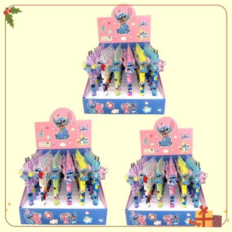 

Гелевая ручка Disney Stitch, 48 шт., черная, 0,5 мм, мультяшная Kawaii Paster, новые милые стильные школьные принадлежности, подарки на день рождения для друзей