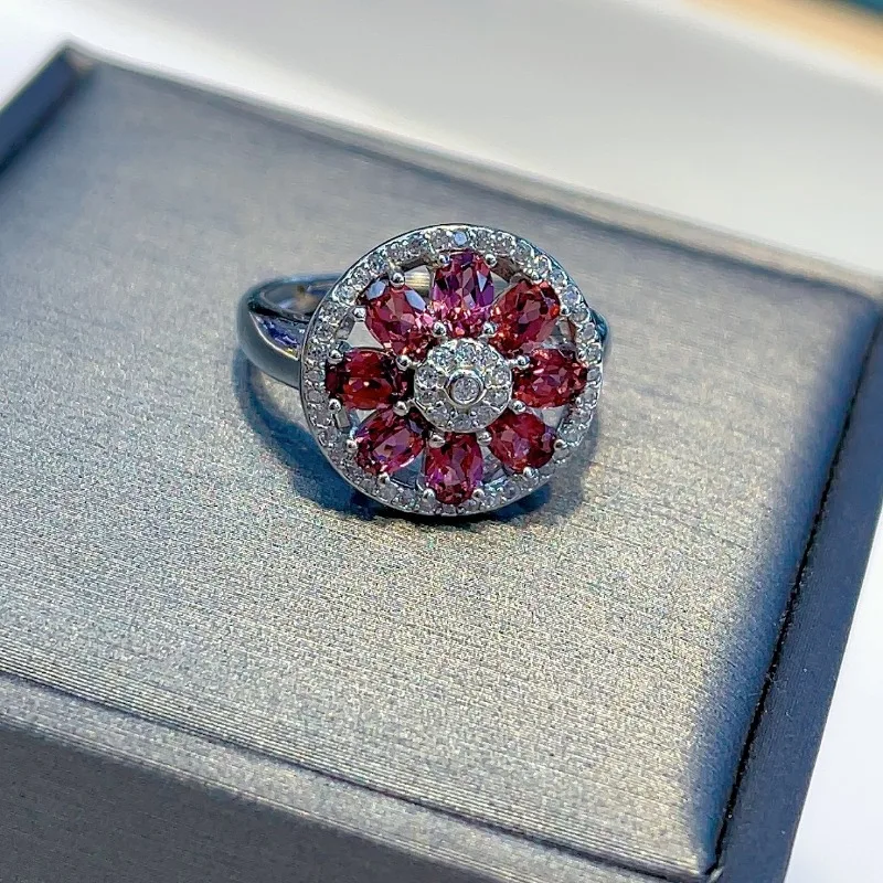 SACE GEMS Fashion Resizable 3*4MM Natual Garnet Rings for Women 925Sterling Silver Wedding Party Fine Jewelry Festival Gift