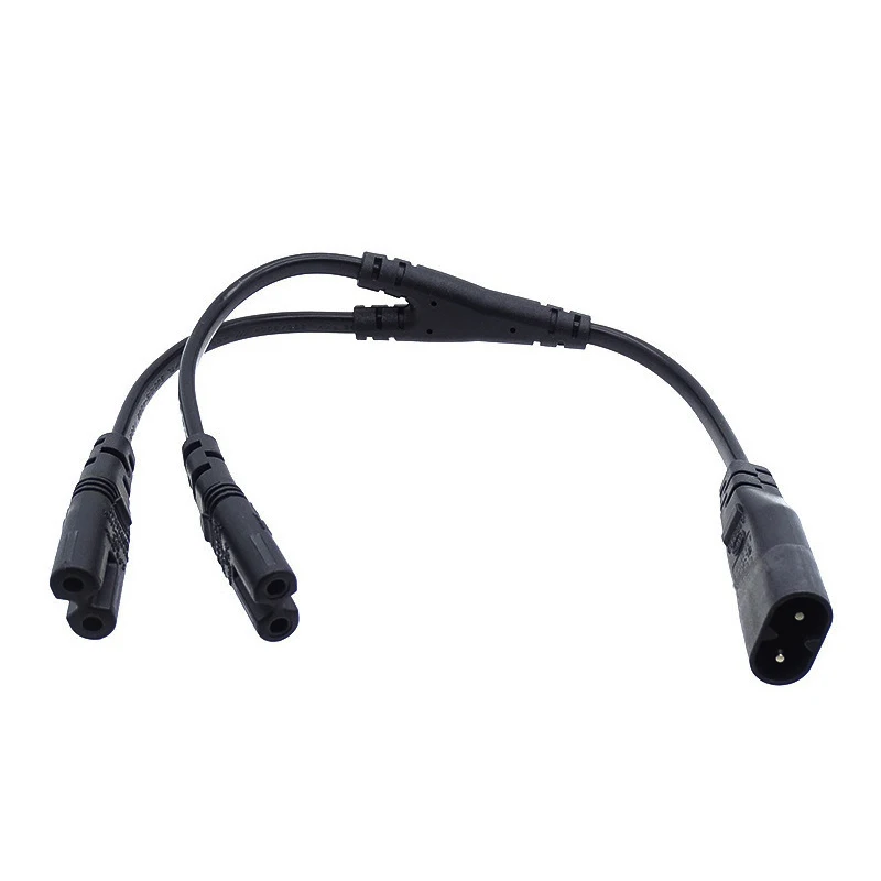 1PCS 28/46CM IEC320 C8 to 2X C7 Y Split AC Power Cord, IEC Figure 8 Male to 2 Female 1 in 2 Out AC Power Cable,  Black