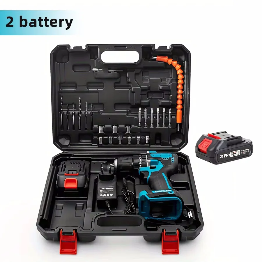 HILDA  21V Multi Functional Electric Drill Cordless Charger Power Tools 23+1 Torque Screwdriver with 2 Batteries