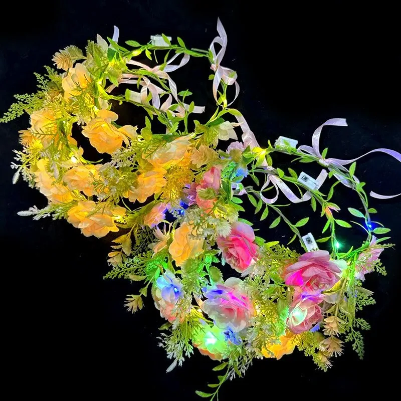 

25Pcs LED luminous flower wreath Hawaiian headwear tourism night market scenic area simulation flower dried flower headband