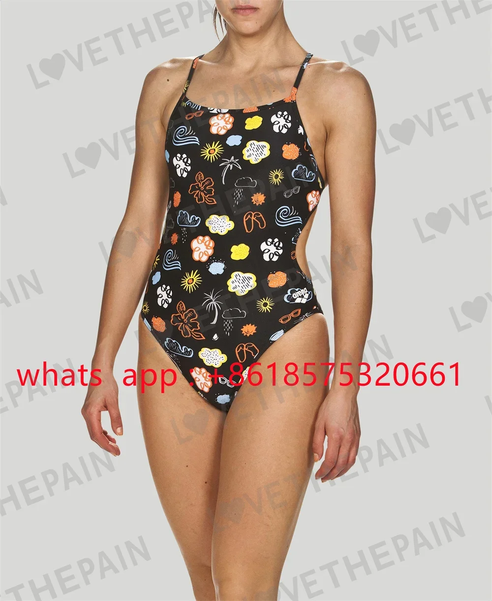 

Women's Flower printing One Piece Swimsuit Competition Training Swimwear Summer Quick Dry Training Fitness sexy swimsuit