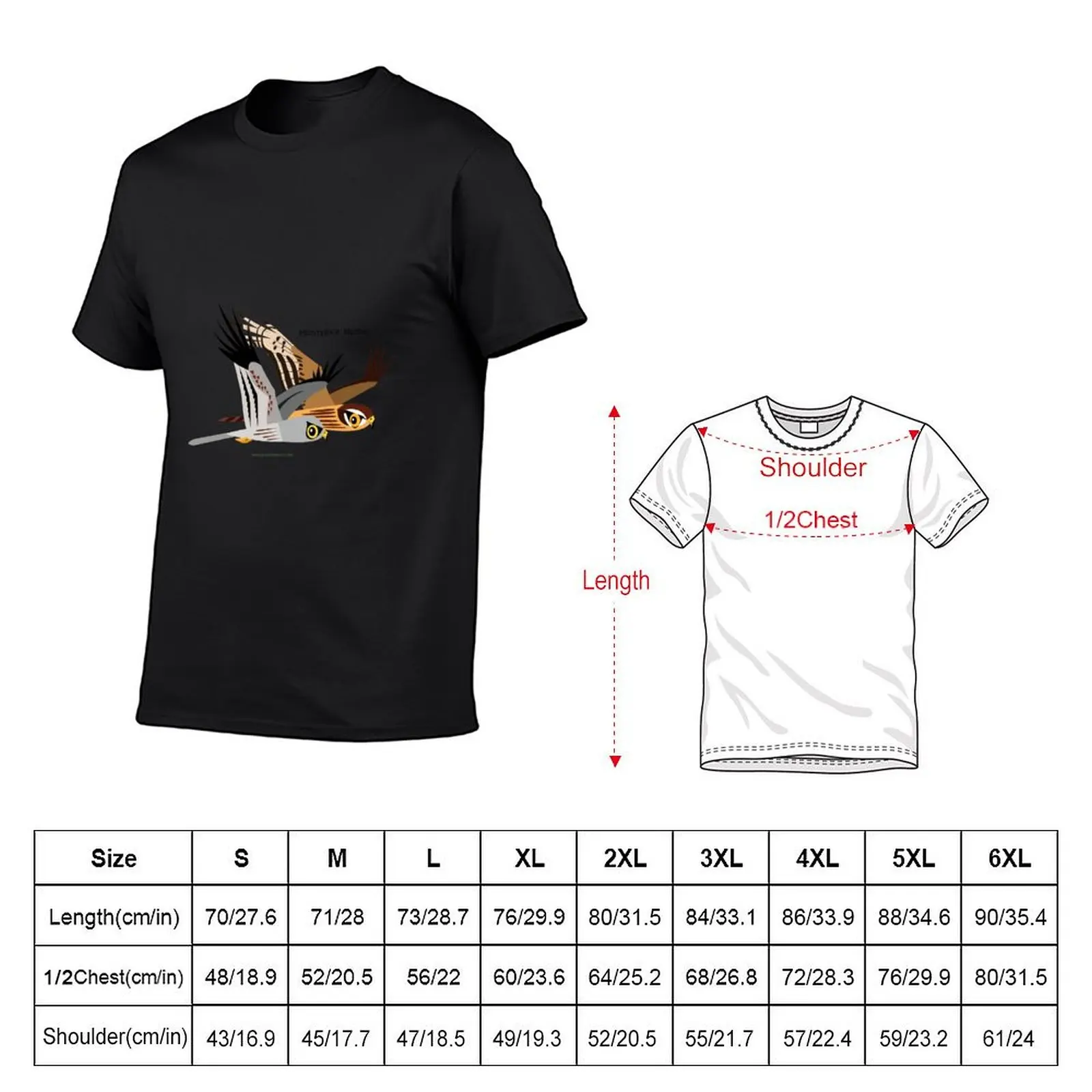 Camiseta caricatura Harrier de Montagu para homens, tops bonitos, roupas estéticas, camiseta de manga curta