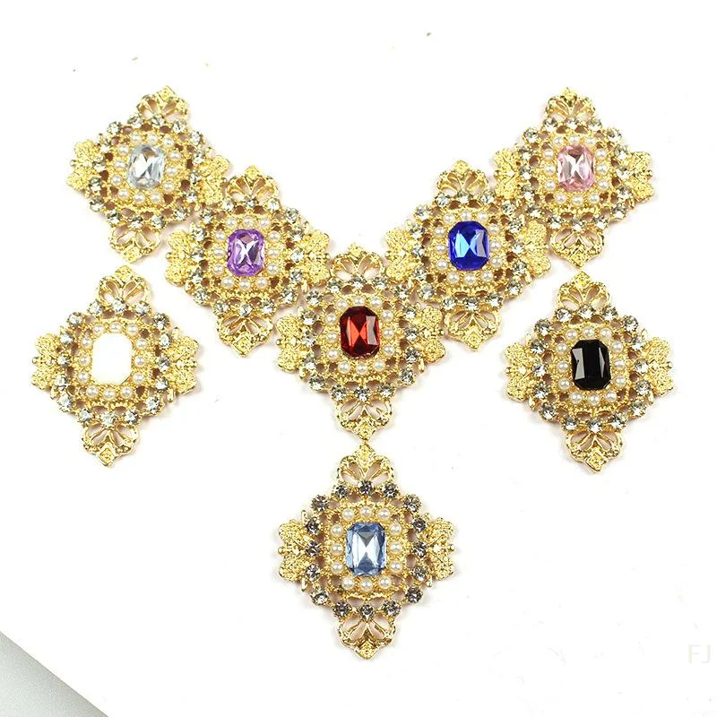 [YU] 5 szt. 27*33mm Stop Metalu Platerowany Złotem Guziki z Płaskim Tyłem Cyrkonie Perła Rękodzieło DIY Akcesoria Jubilerskie