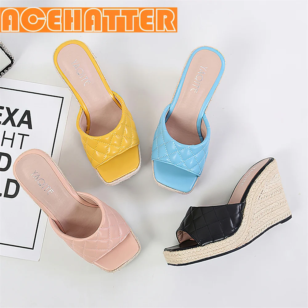 Summer Fashion Flip-flop Sandals Female Leather Slippers Wedge Shoes Espadrilles Slides High Heels Women Big Size 42 43 44 45 46