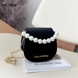 2024 INS Fashion Women's Patent Leather Bright Bucket Bags Pearl Small Handbags Female Crossbody Casual Chain Lipstick Handbag