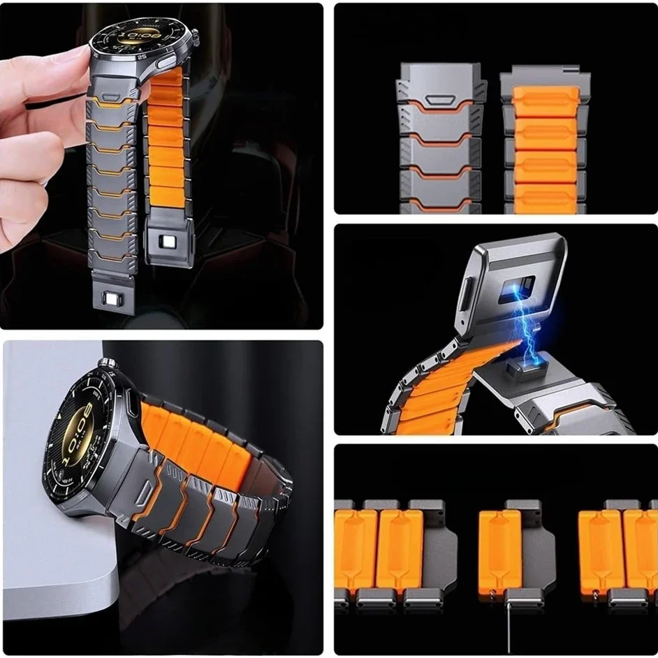 Luxury Titanium Rubber Strap For Huawei Watch GT6 Pro/Watch 5 46MM/GT4 Metal Sport Band For Watch 4 Pro/Watch Ultimate Business