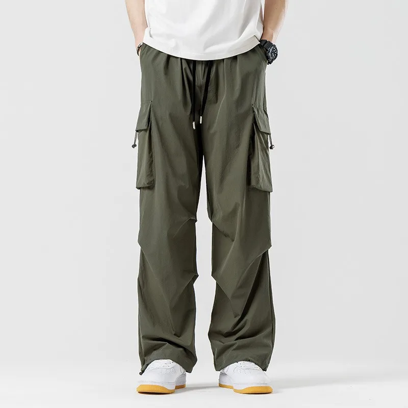 Couple Thin Overalls Men's and Women's Trendy Casual Simple Trousers Solid Color Versatile Elastic Waist Paratrooper Pants Men
