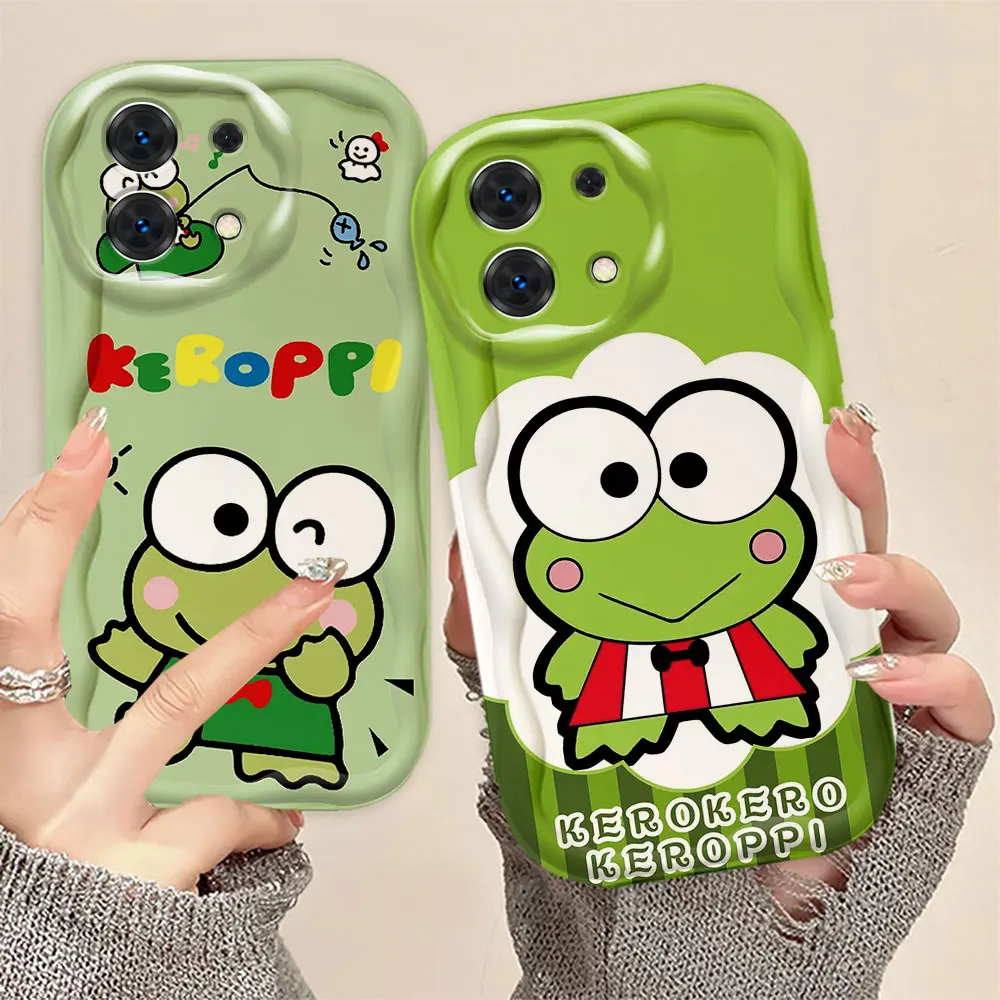 Cute Kero Keroppi Cover 3D Wave Phone Case For Xiaomi Redmi NOTE 13 12 12S 11 11S 10 10T 9 8 Pro Plus White TPU Case Funda Capa