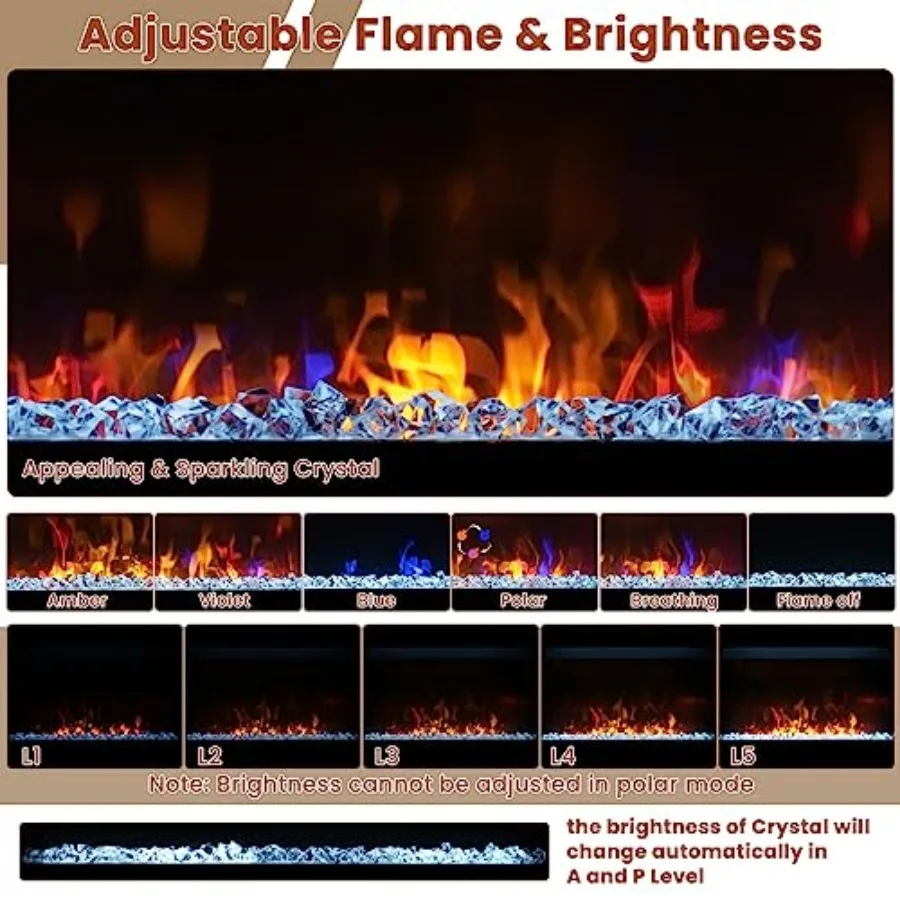 مدفأة كهربائية مقاس 23 بوصة لتثبيت جدار غرفة المعيشة مع تصميم كوارتز مريح و6 أوضاع لهب و5 مستويات سطوع #3
