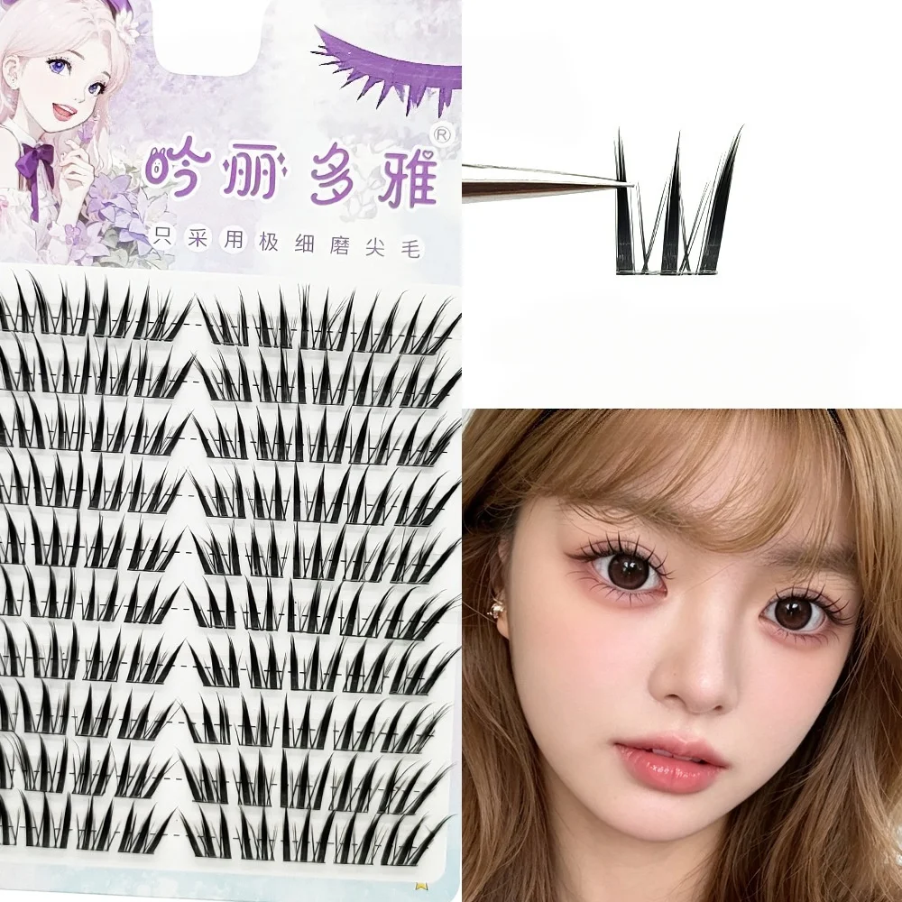 Wet Look Cluster False Eyelashes Black 9-13mm Mixed Length C Curl Dense Wispy Synthetic Fiber for Doll Eye Girl Group Makeup