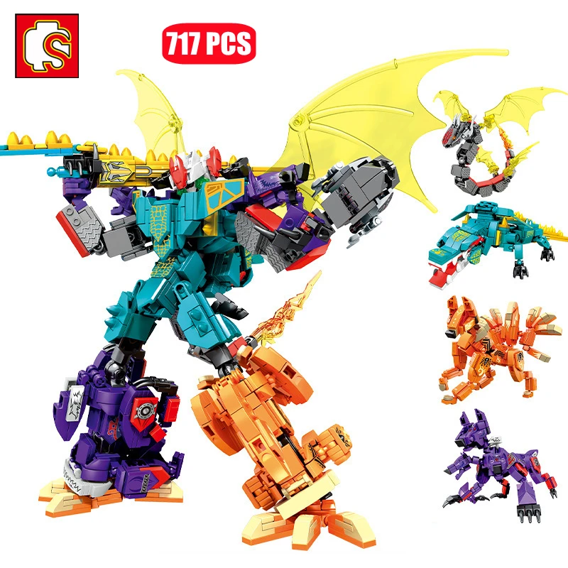 

SEMBO Ideas 4IN1 Python Dog Fox Crocodile Animal Building Blocks MOC Chaos Bringer Transforming Mech Bricks Kids Toys Boys Gifts