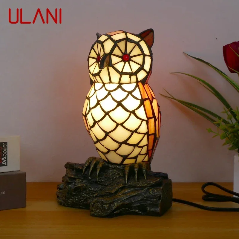 

ULANI Tiffany Owl Table Lamp Art Living Room Bedroom Children's room Homestay Stained Glass Decoration Desk Lamp