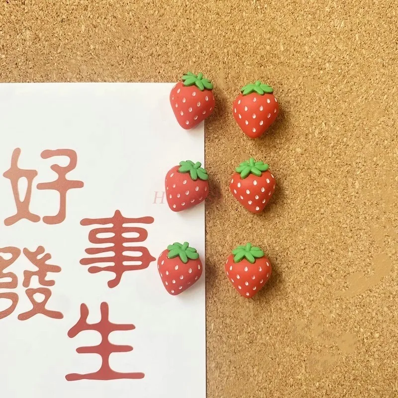 6pcs Creative Strawberry Push Pin Cork Nail Felt Board Softwood Board Photo Wall Decoration