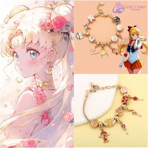 Kawaii Anime marin Bracelets Tsukino Usagi pendentif nymphe lune Luna chat perles Bracelets Cosplay accessoires chaînes pour femmes fille cadeau