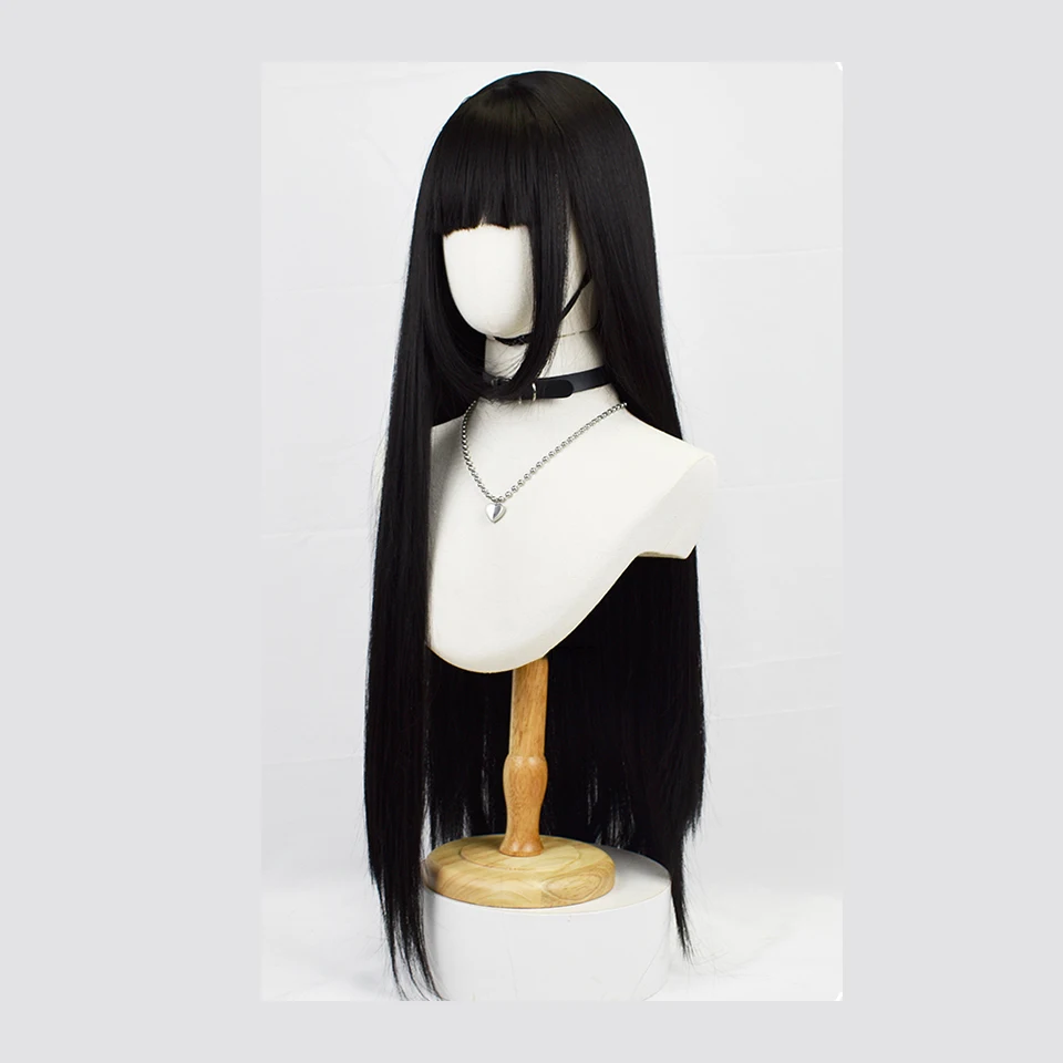 

JINKAILI Synthetic Wig Female Long Hair Full Head Set Lolita Daily Little Luo Princess 75cm Black Long Straight JK Wig Set