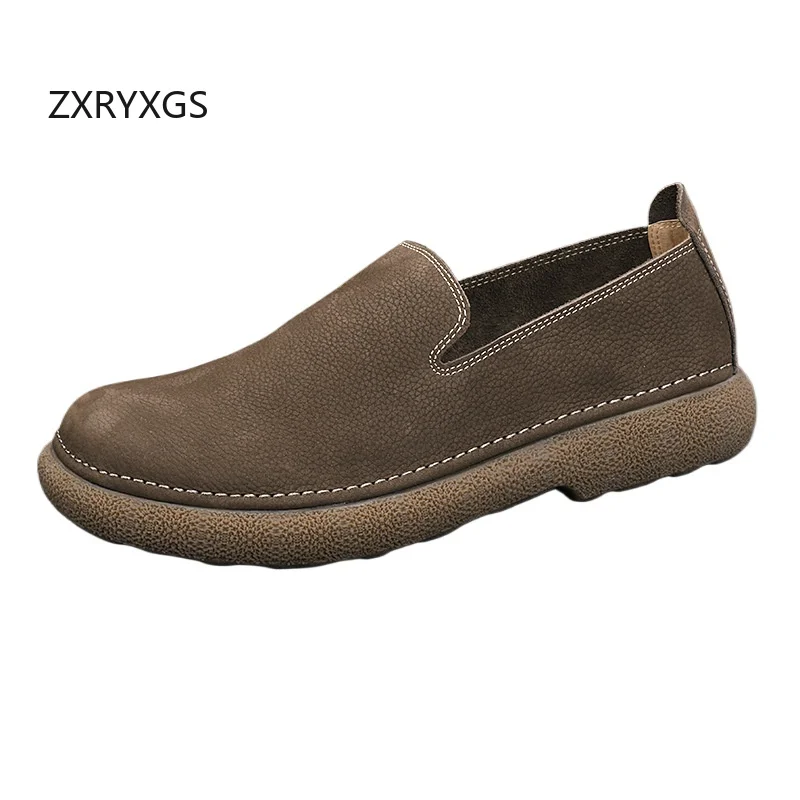 ZXRYXGS Top Cowhide Full Real Leather Shoes Men Shoes  Flat Soft Sole Comfortable Casual Sneakers Men Trendy Shoes Autumn 2025