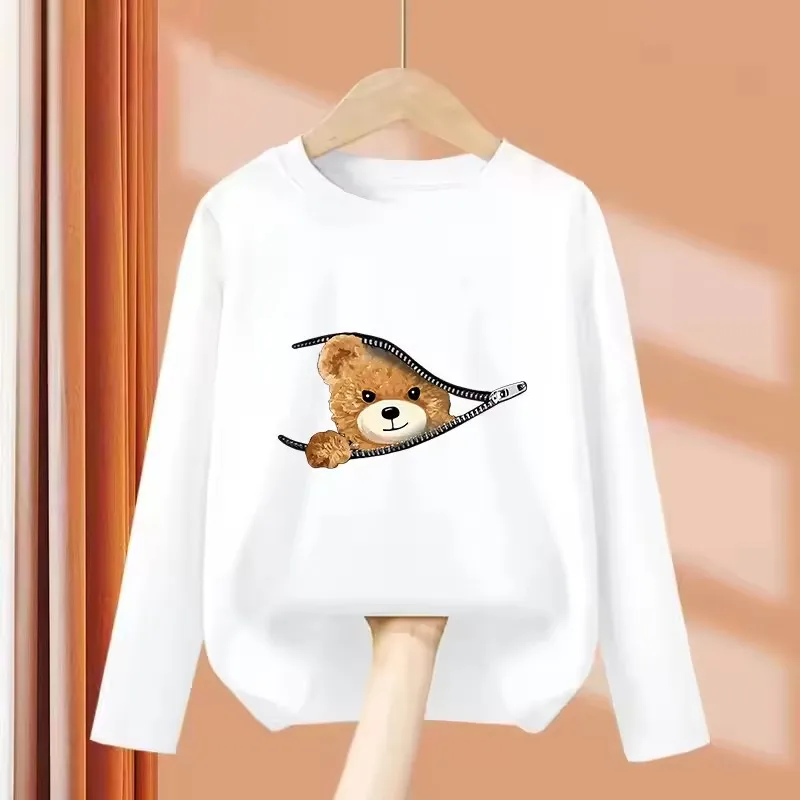 Langärmliges Modisches Bären-T-Shirt im Y2K-Stil Manga Kinder T-Shirt für Jungen und Mädchen Sommer Frühling Lässiges Oberteil – Detail 2
