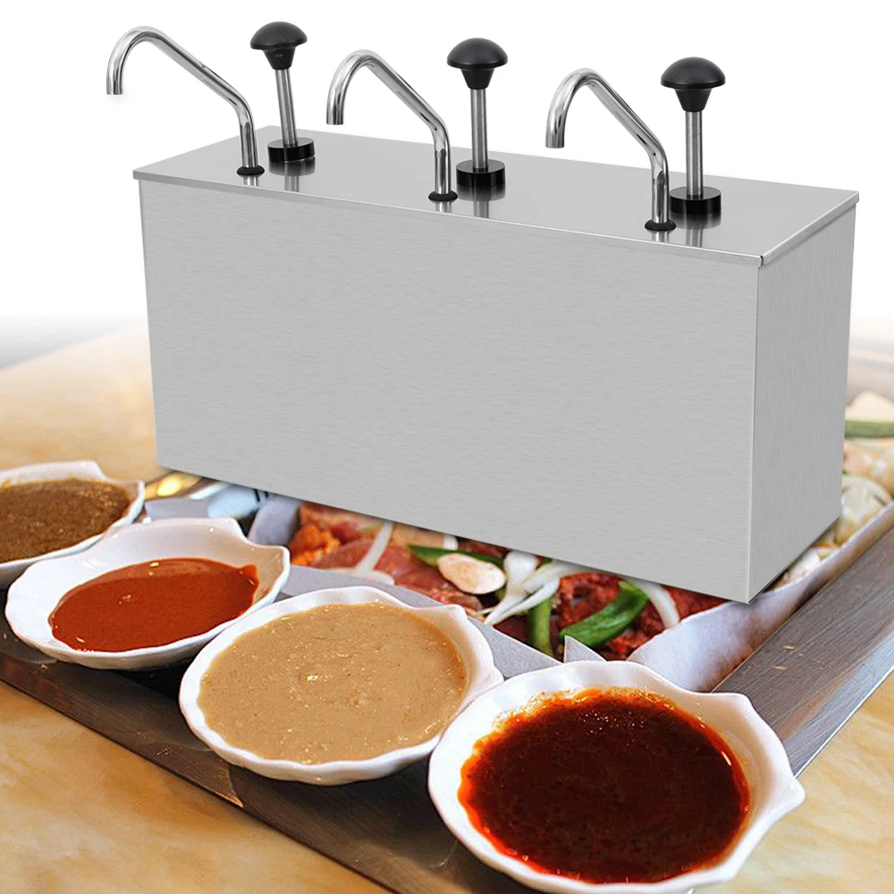 Sauce Dispenser Stainless Steel 4L For Soy Sauce Vinegar Ketchup 3 Heads Pump Buffet ,Western ,Food Restaurant Use