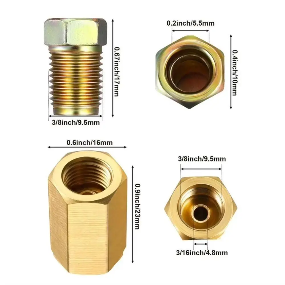 Fitting Assortment Brass Brake Line Fitting 3/8 Inch-24 Threads Hexagon Brake Hose Connector Inverted Flare Fitting