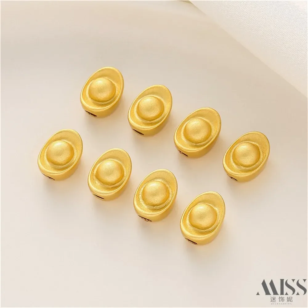 18K Sand Gold Small Ingot Through-hole Bead Diy Loose Bead Handwoven Rope Beaded Bracelet Necklace Jewelry Accessories
