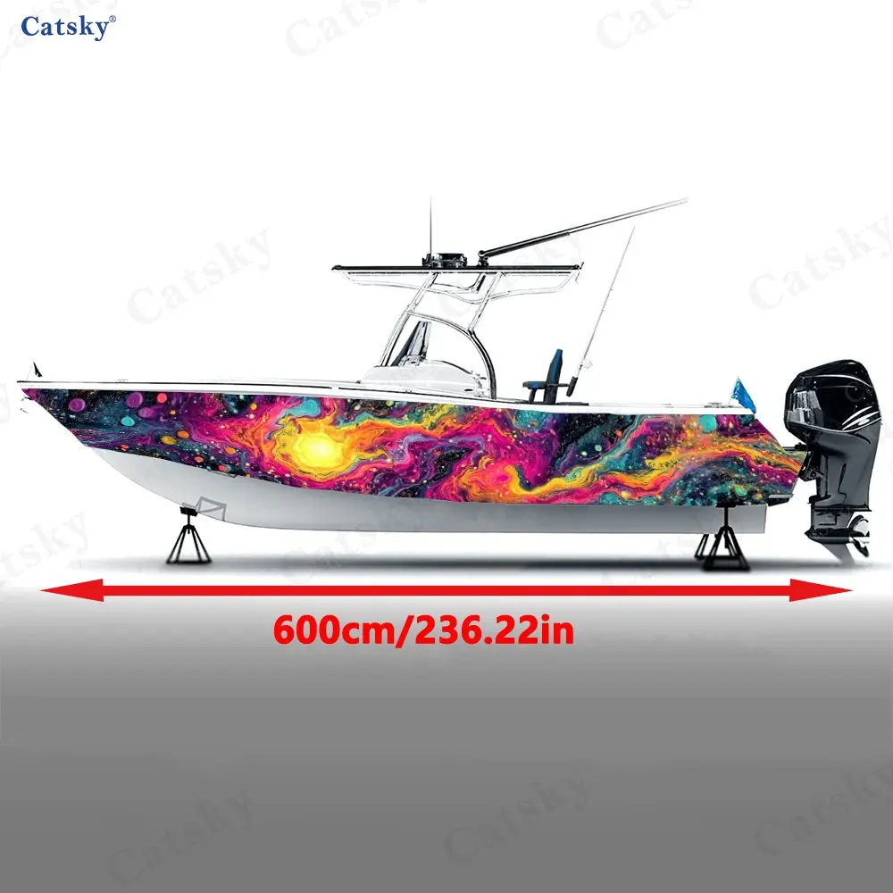 2Pc Cosmic Nebula Boat Decal, Bright Pink & Blue Galaxy Design for Watercraft, High-Quality Durable Vinyl, Stunning Space-Themed