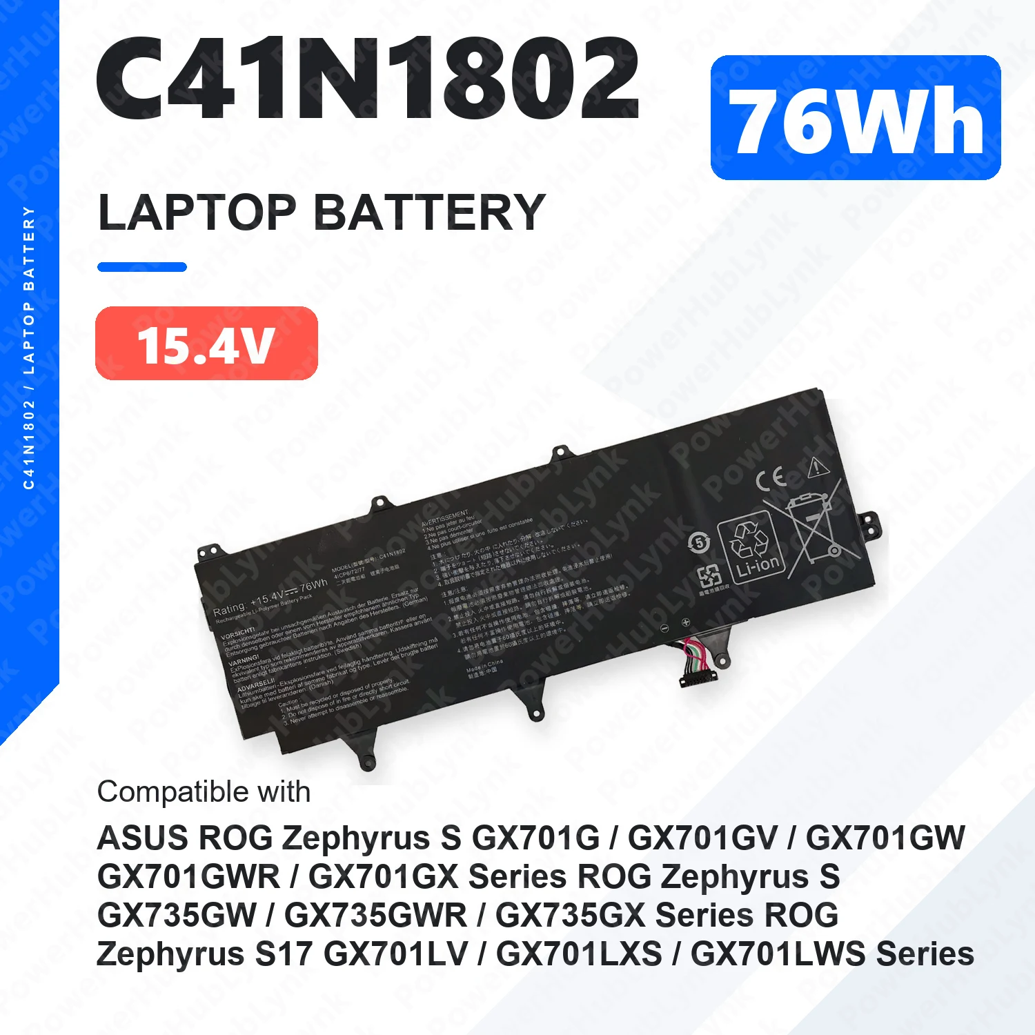 C41N1802 15.4V 76Wh Laptop Battery For ASUS ROG Zephyrus S GX701GV GX701GW GX701GX GX735GW GX735GX 0B200-03140100
