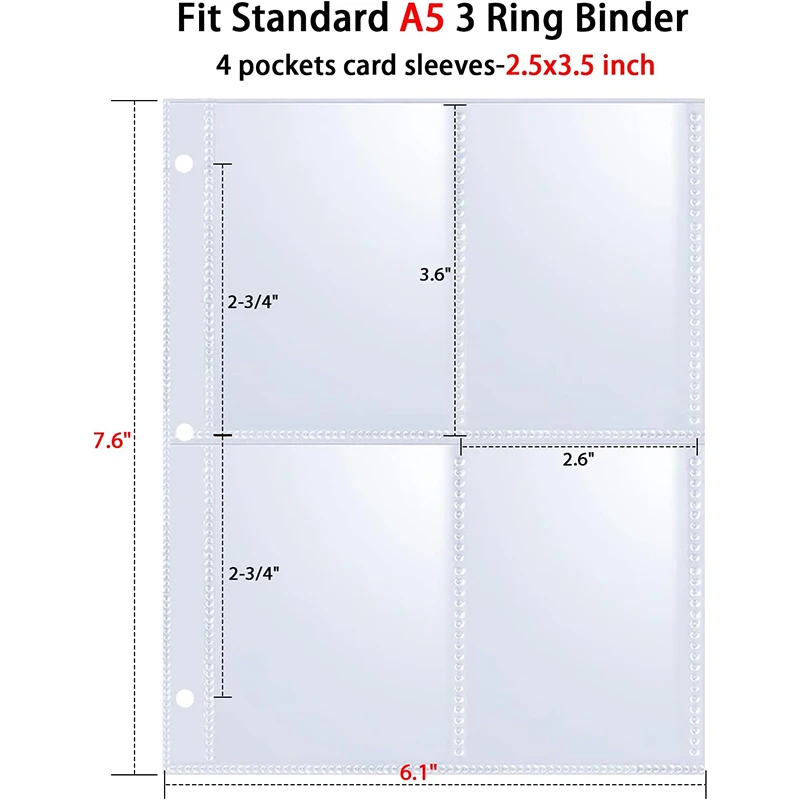 80 Pockets Trading Card Sleeves Binder Baseball Card Binder Sleeves Fit For 3 Ring Binder Card Holder