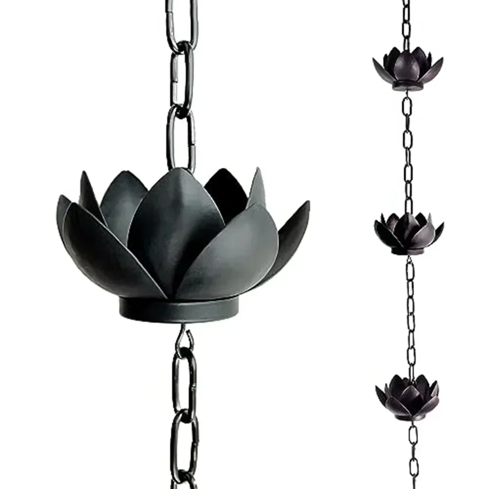 Outdoor Lotus Drainage Rain Chain Garden Decoration (5 Lotus) 1.2 Meters Outdoor Drainage Chain Japanese Rain Chain