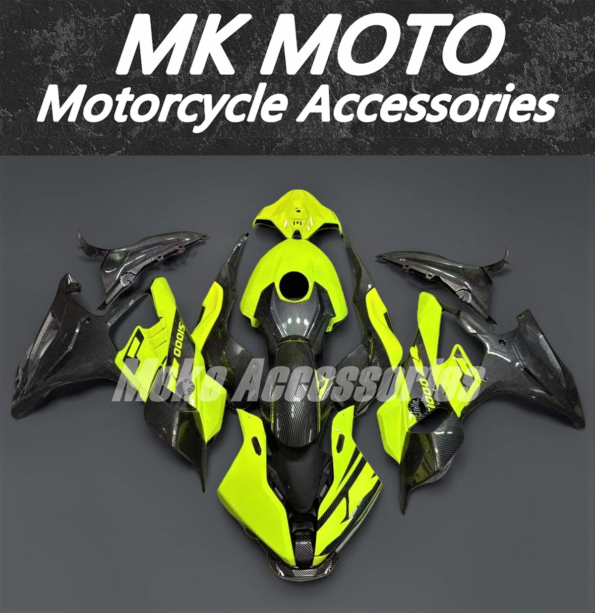 

Комплект обтекателей для S1000rr 2023-2024, высококачественный комплект кузовных деталей из АБС-пластика, черный неоновый цвет, с узором под карбон