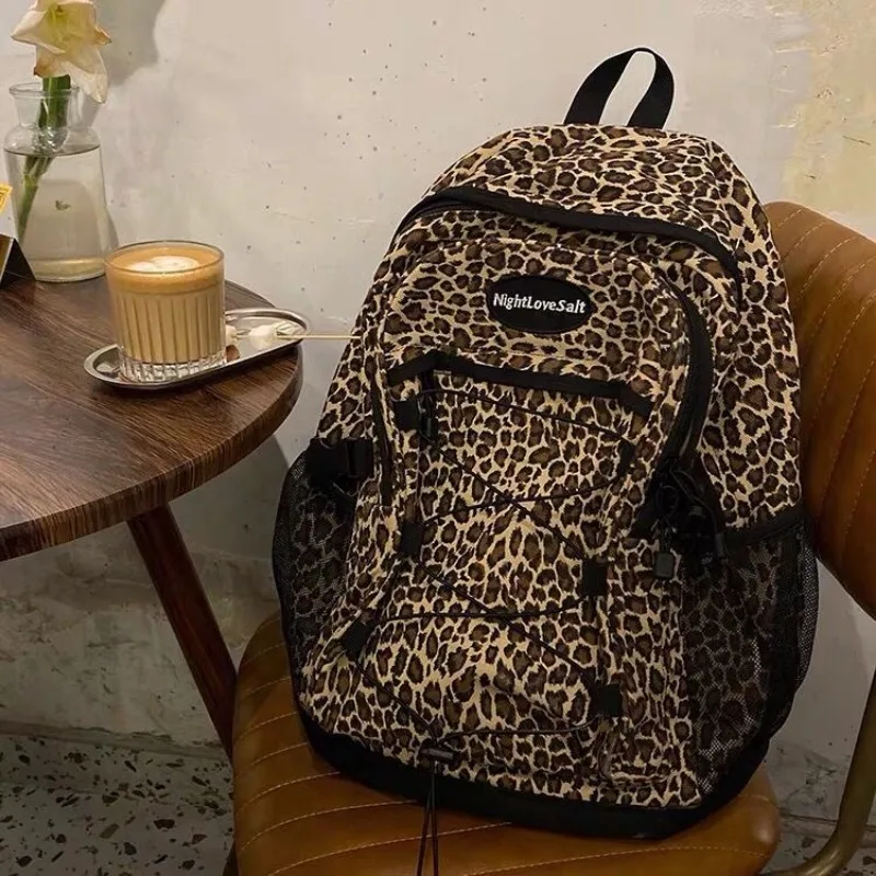 Trendy Casual Leopard Print Women\'s Backpack Korean Large Capacity Versatile Leisure Schoolbag Y2k Unisex Travel Backpack