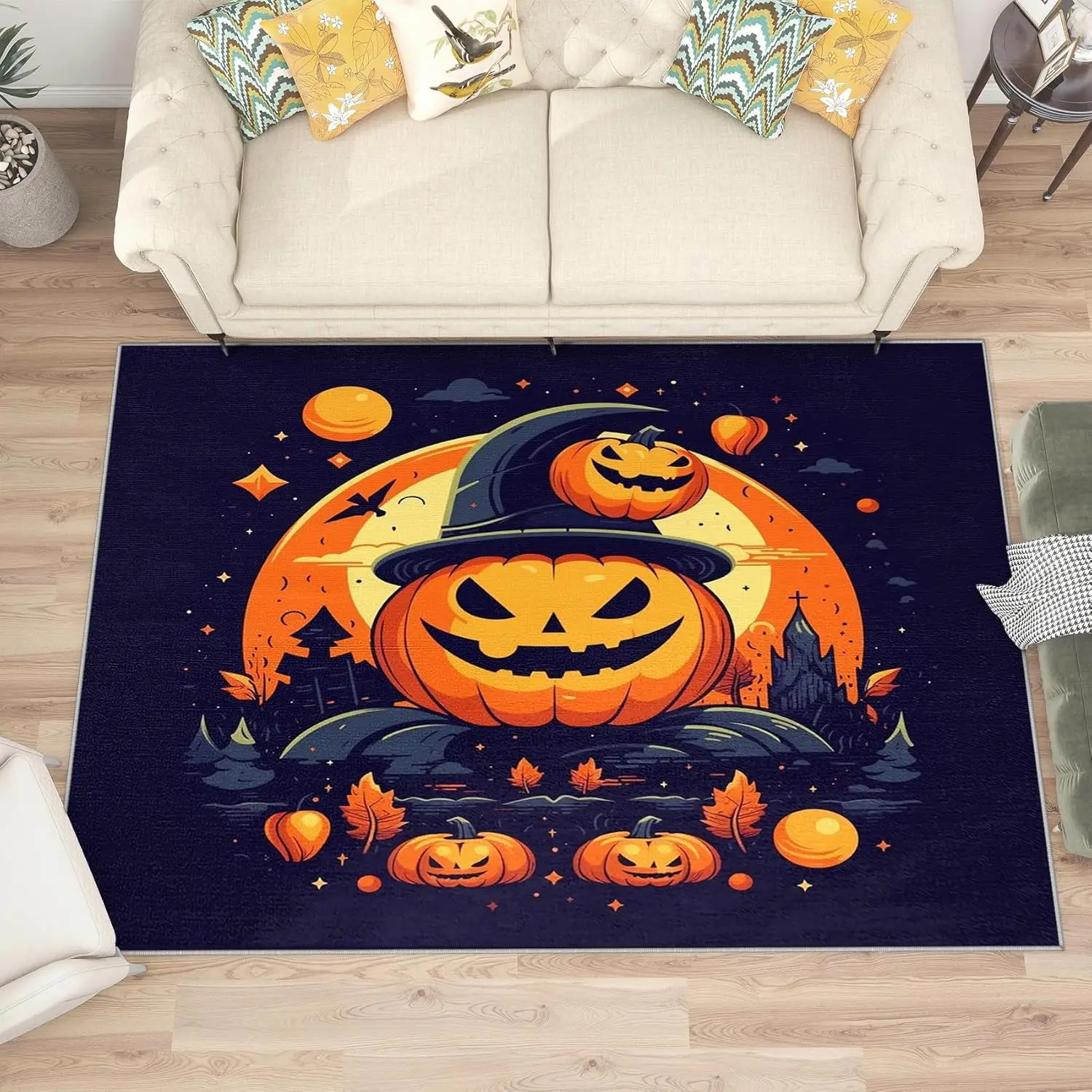 

Halloween Rugs for Bedroom Owl Pumpkin Area Rug - Gothic Jack O Lantern Rugs - Goth Horror Carpet - Home Decor Cartoon carpet
