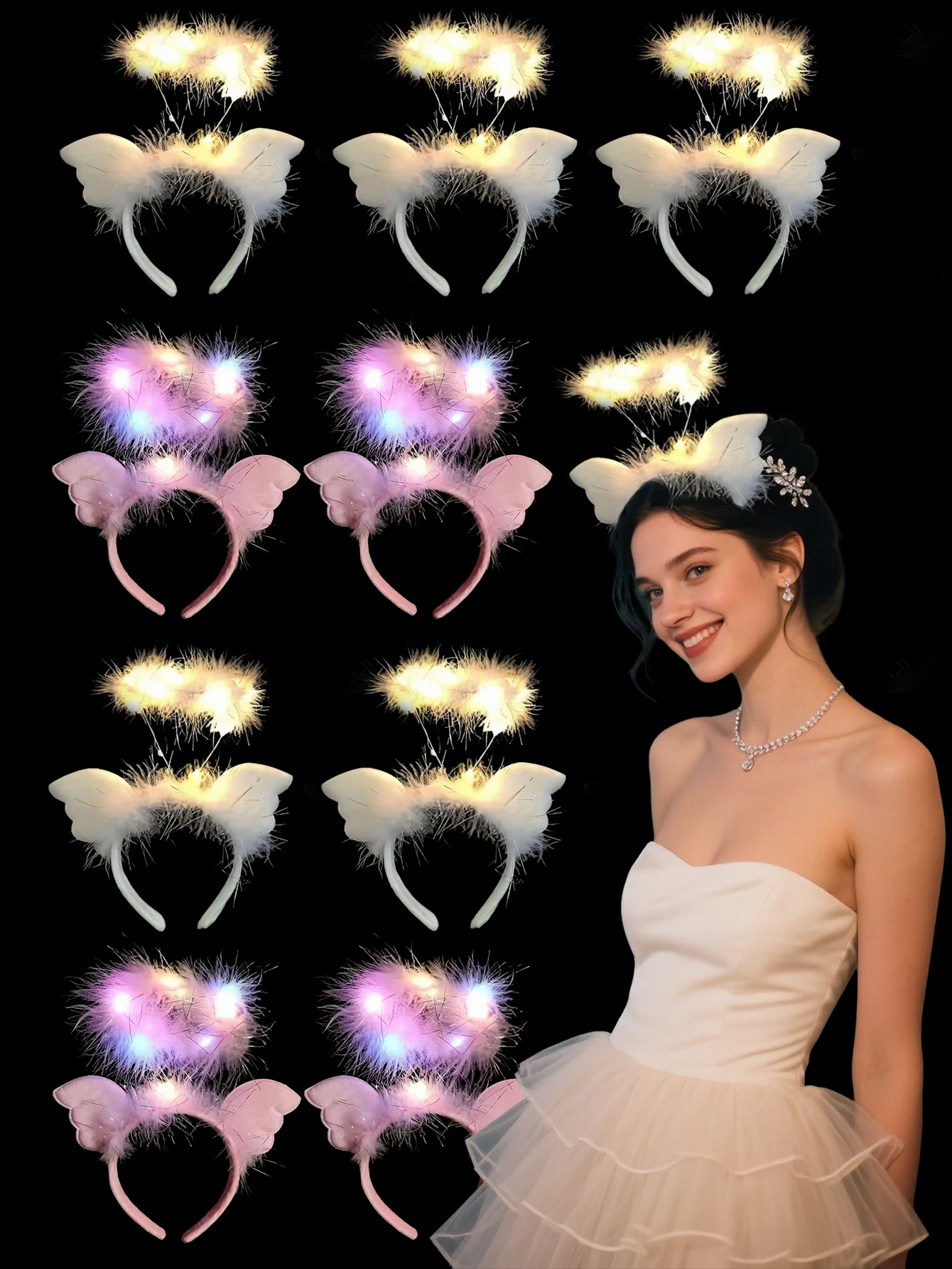 

20Pcs Light Up Angel Headbands - Soft Lightweight Hair Accessories for Women, Perfect for Wedding Valentine's Day Birthday Party