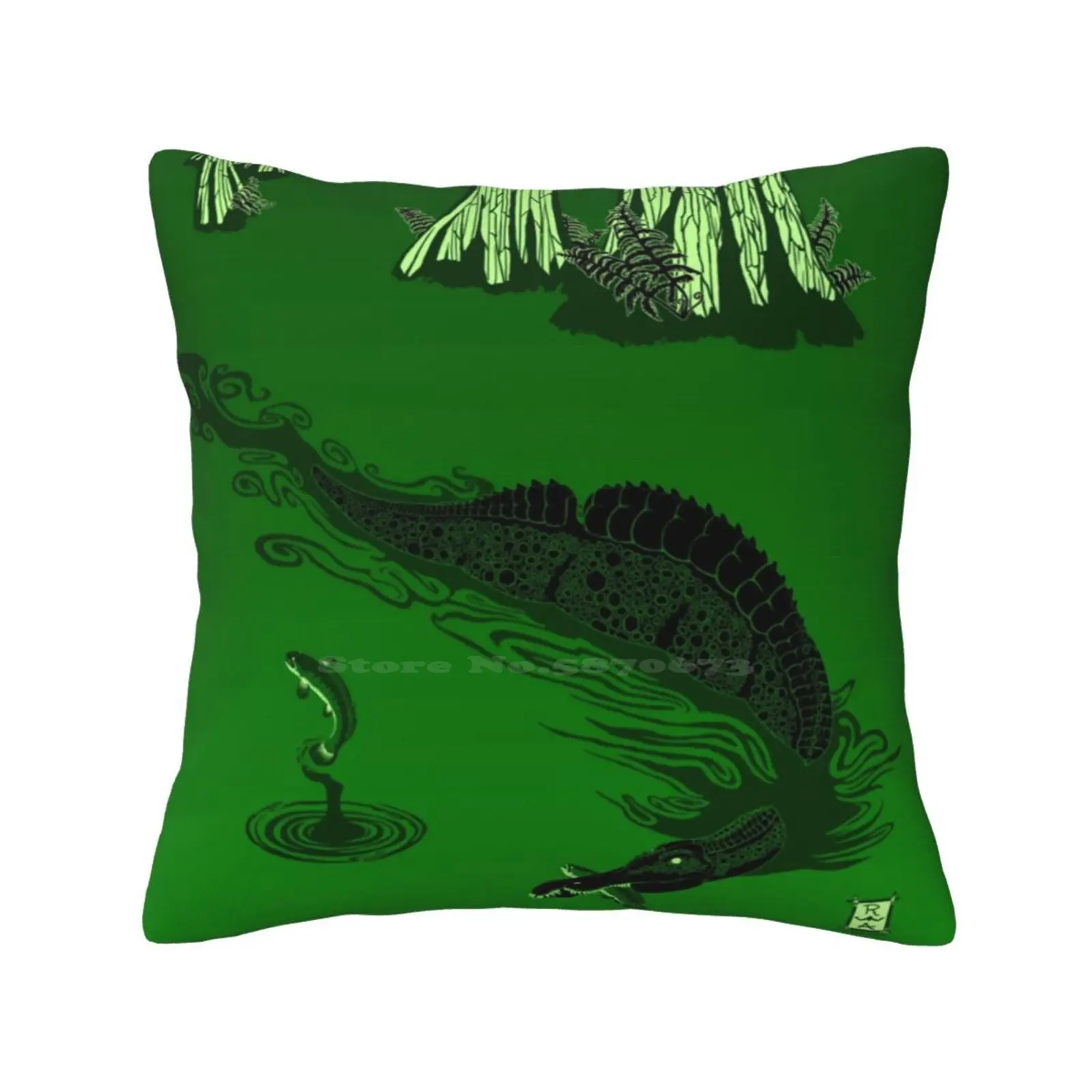 Swamp Dragon Bedroom Office Hug Pillowcase Dinosaur Green Ichthyovenator Dragon Fish Swamp Cypress Cretaceous Retro Simple Geek