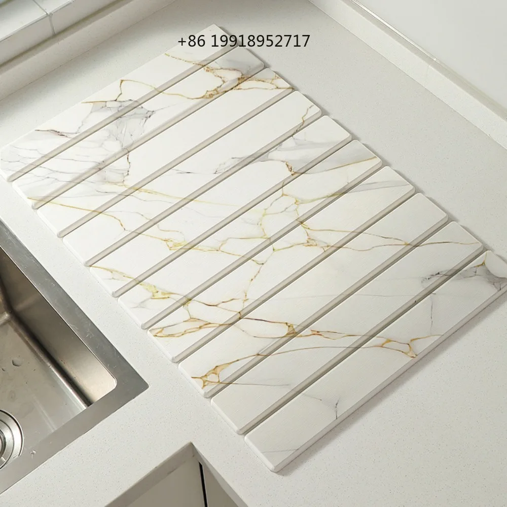 60x39cm Kitchen Supplies Absorbent Stone Dish Drying Foldable Diatomaceous Dish Drainer Mat Nonslip Placemat Countertop JJ373
