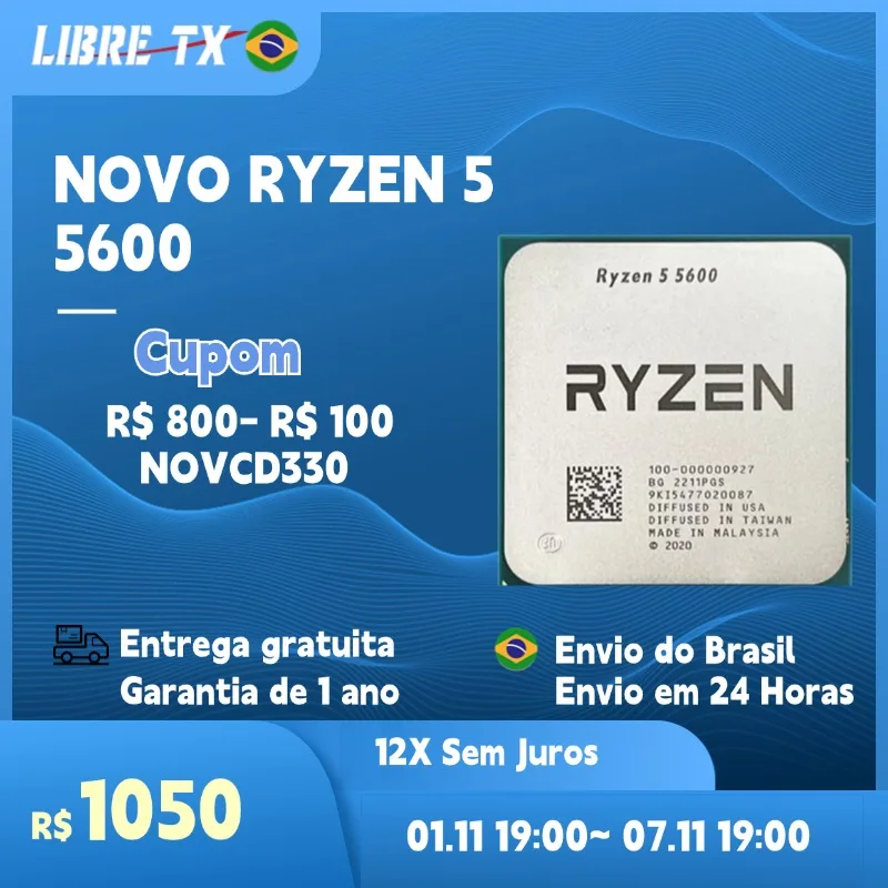 LibreTx Processor RYZEN 5 5600 6Core Cpu Socket AM4 computer game stock in brazil