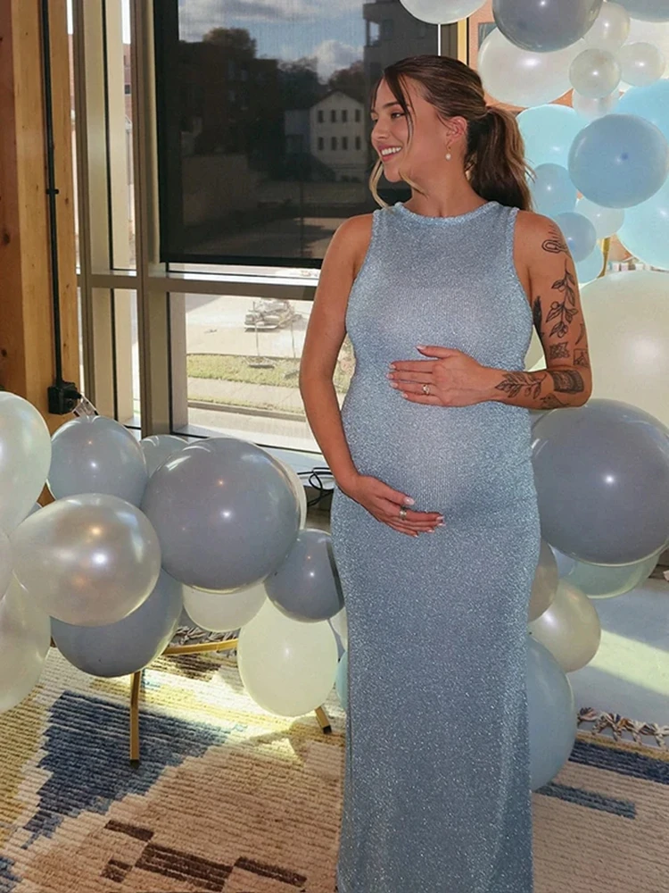 Sparkly Maternity Sequin Party Dress Sleeveless Backless Pregnancy Bodycon Gown Baby Shower Holiday Photoshoot Outfit