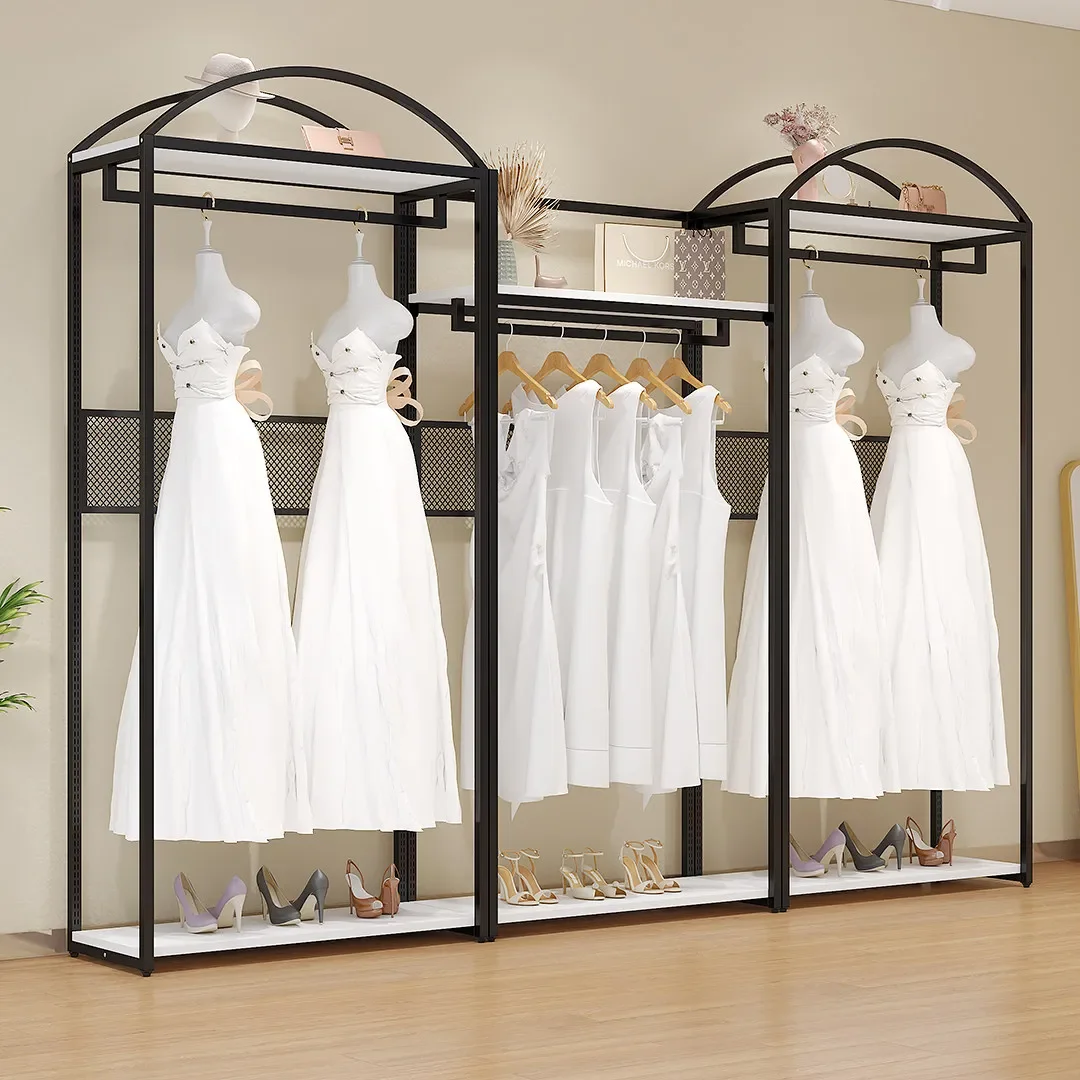 

OutdoorWedding Shop Display Rack Clothing Store Floor-to-ceiling Gold Shelf Special Photo Studio Dress Shelf High-end Display Ha