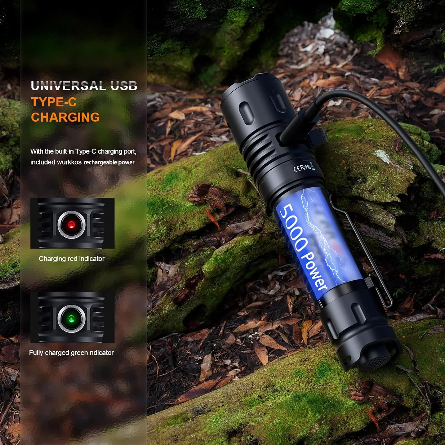 Wurkkos TD04 21700 Rechargeable Two Mode Group Tactical XHP50D HI Flashlight USB-C 3000 Lm Torch IP68 Waterproof EDC Tail Switch