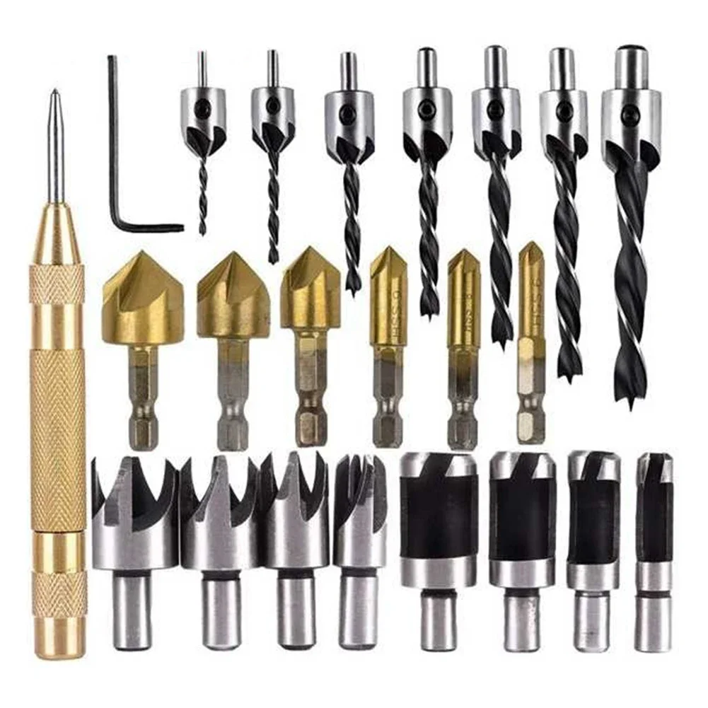 

23pcs Countersink Drill Bit 90 Degree Woodworking Chamfering Drilling Center Punching Tool Wood Plug Cutter Carpentry Tool