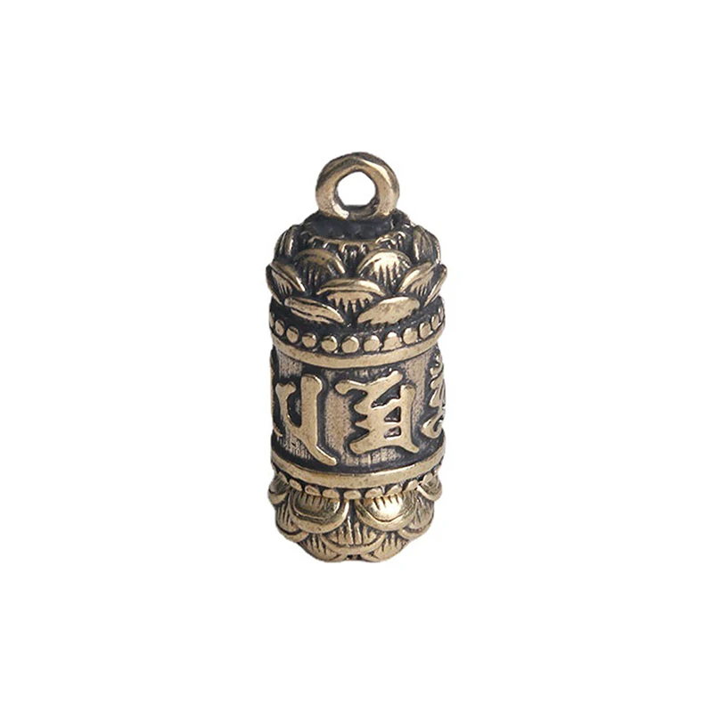 (.) Hollow Brass  Bottle Sutra Cylinder Pendant Keychain Handmade Vintage Pill Box Container Bottle Keychain Pill Case Bottle - view 6